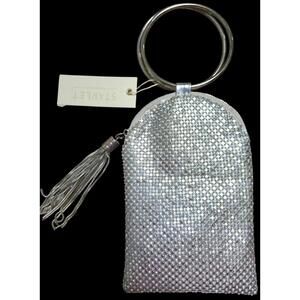 Silver "Starlet" Crystal Chain Sequin Clutch With O-Ring Bracelette Handles NWT